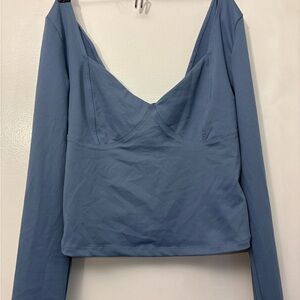 SHEIN Blue Backless Fitted Long Sleeve Blouse